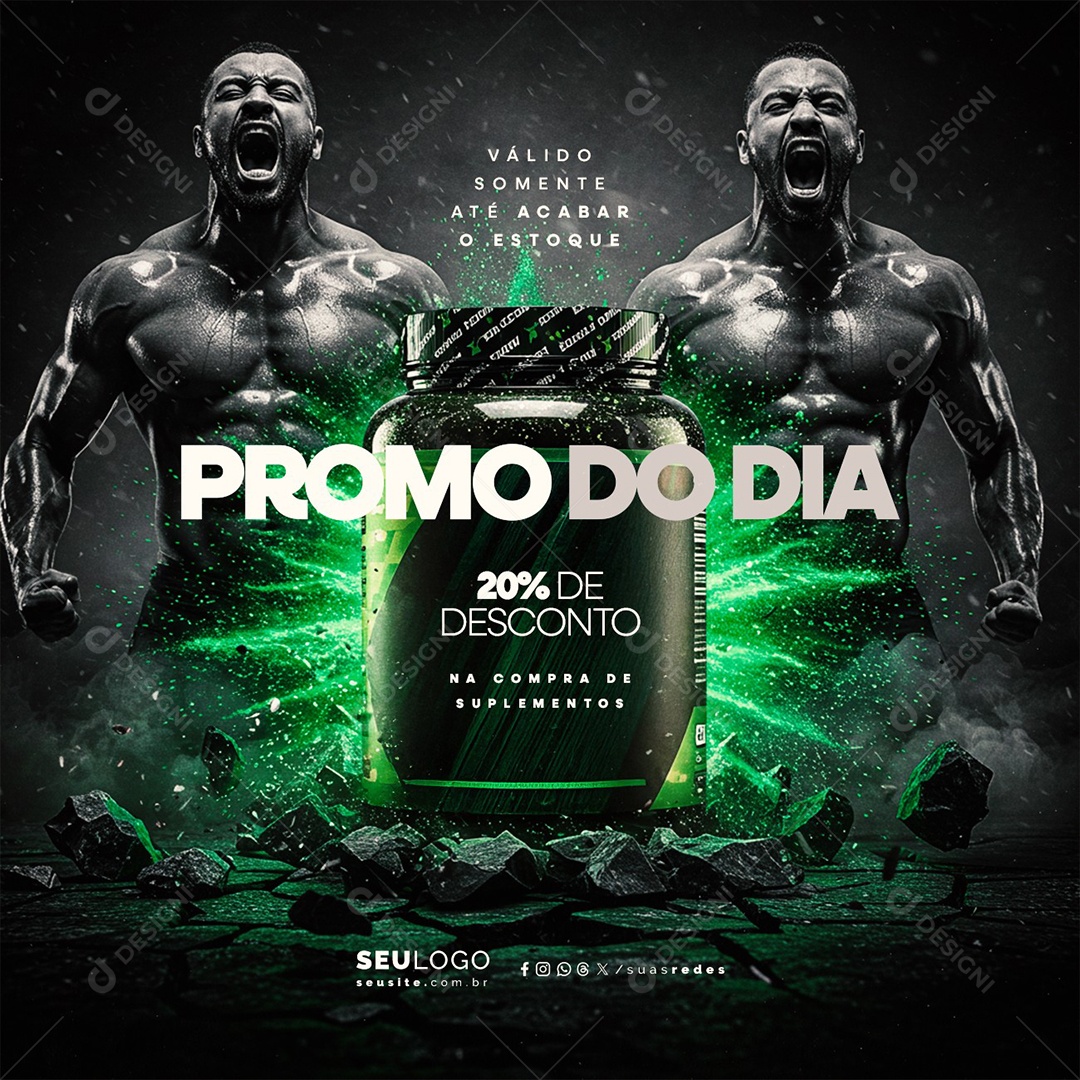Suplementos Promo do Dia 20% de Desconto Social Media PSD Editável