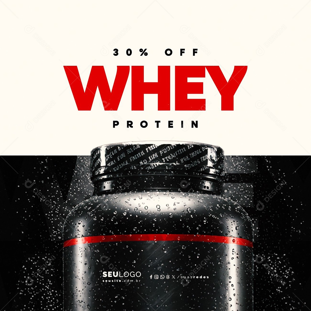 Suplementos 30% Off Whey Protein Social Media PSD Editável