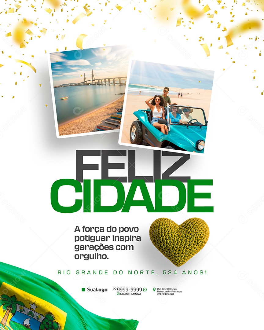 Feliz Cidade Parabéns Rio Grande do Norte 524 Anos Social Media PSD Editável