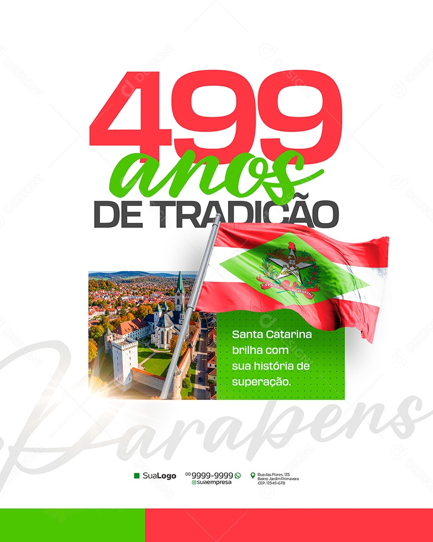 Parabéns Santa Catarina 499 Anos de Tradição Social Media PSD Editável