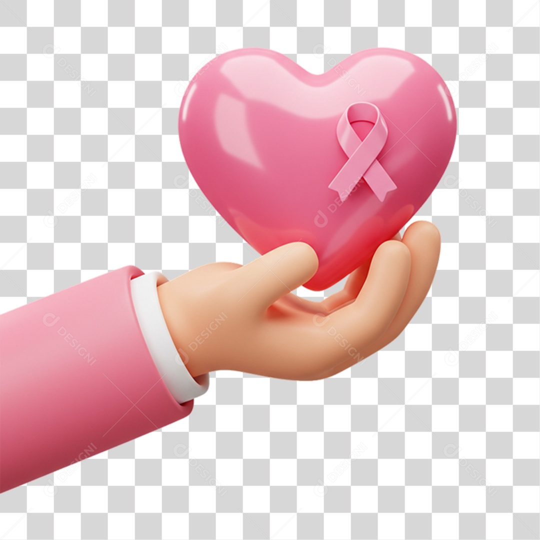 Elemento 3D Outubro Rosa Campanha Luta Contra o Câncer de Mama PNG Transparente