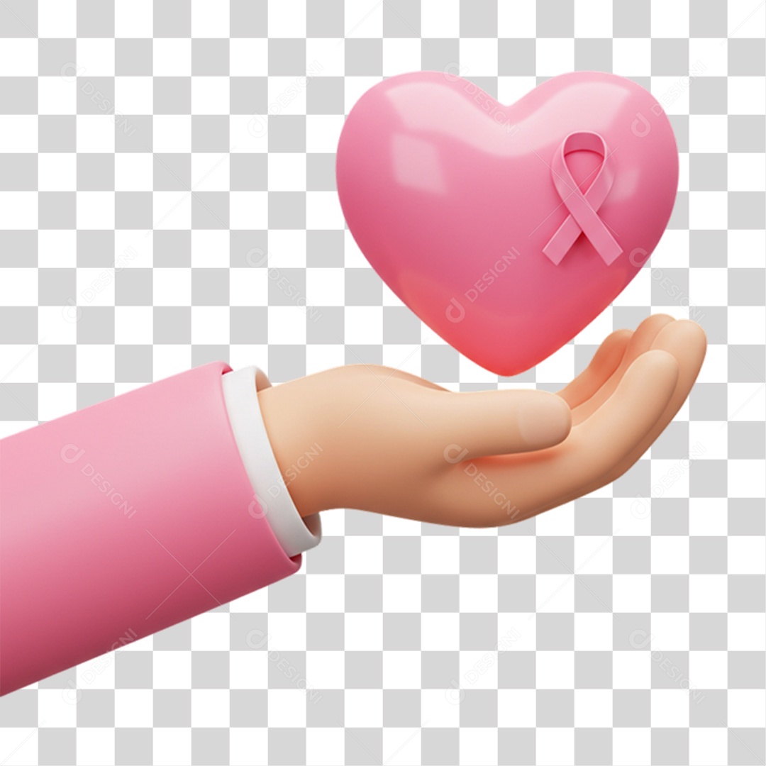 Elemento 3D Outubro Rosa Campanha Luta Contra o Câncer de Mama PNG Transparente