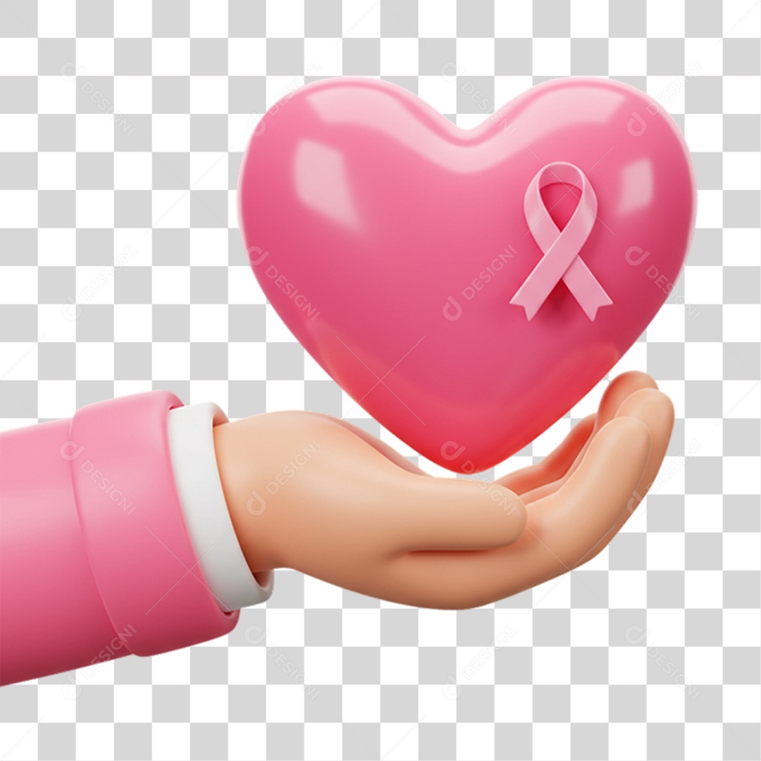 Elemento 3D Outubro Rosa Campanha Luta Contra o Câncer de Mama PNG Transparente