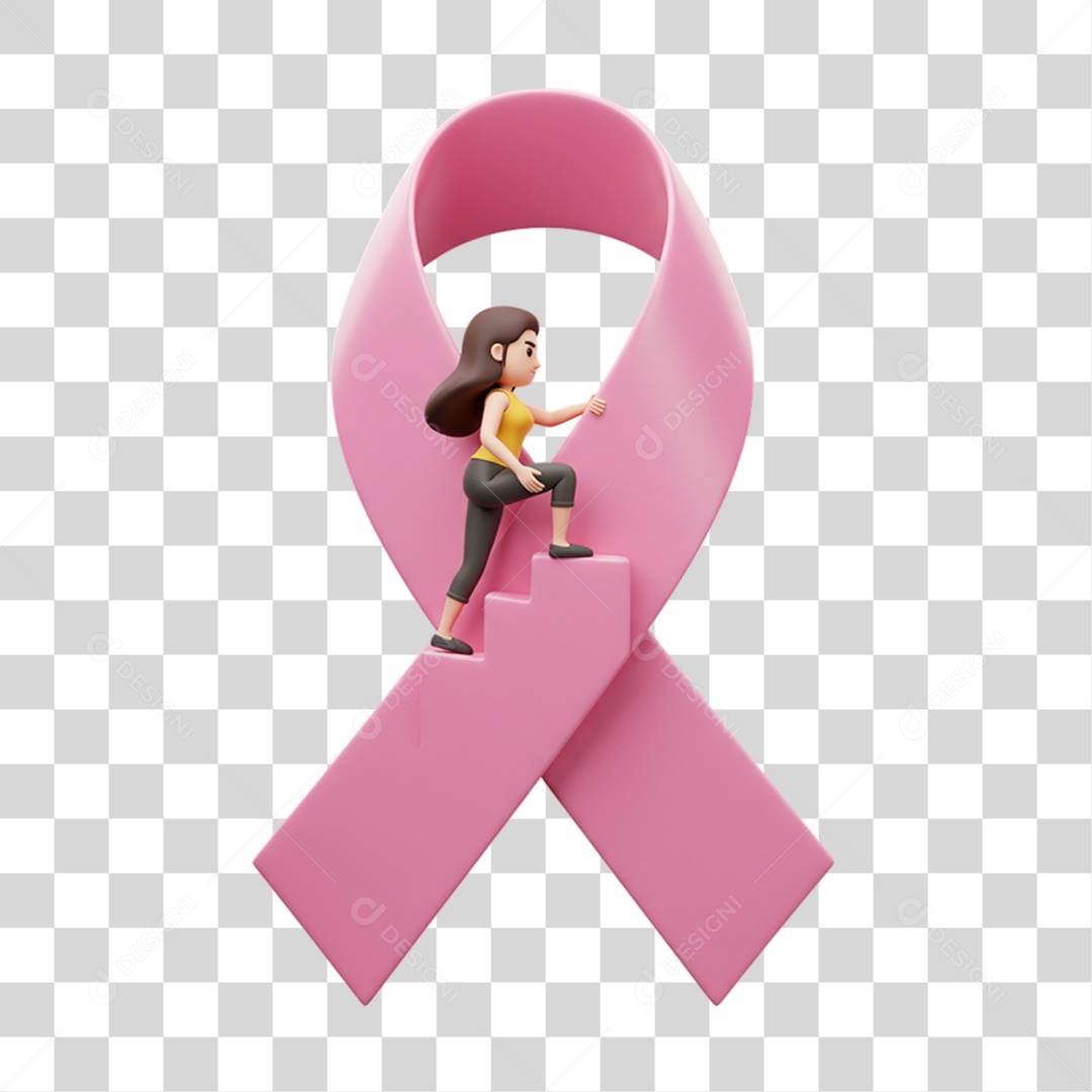 Elemento 3D Outubro Rosa Campanha Luta Contra o Câncer de Mama PNG Transparente