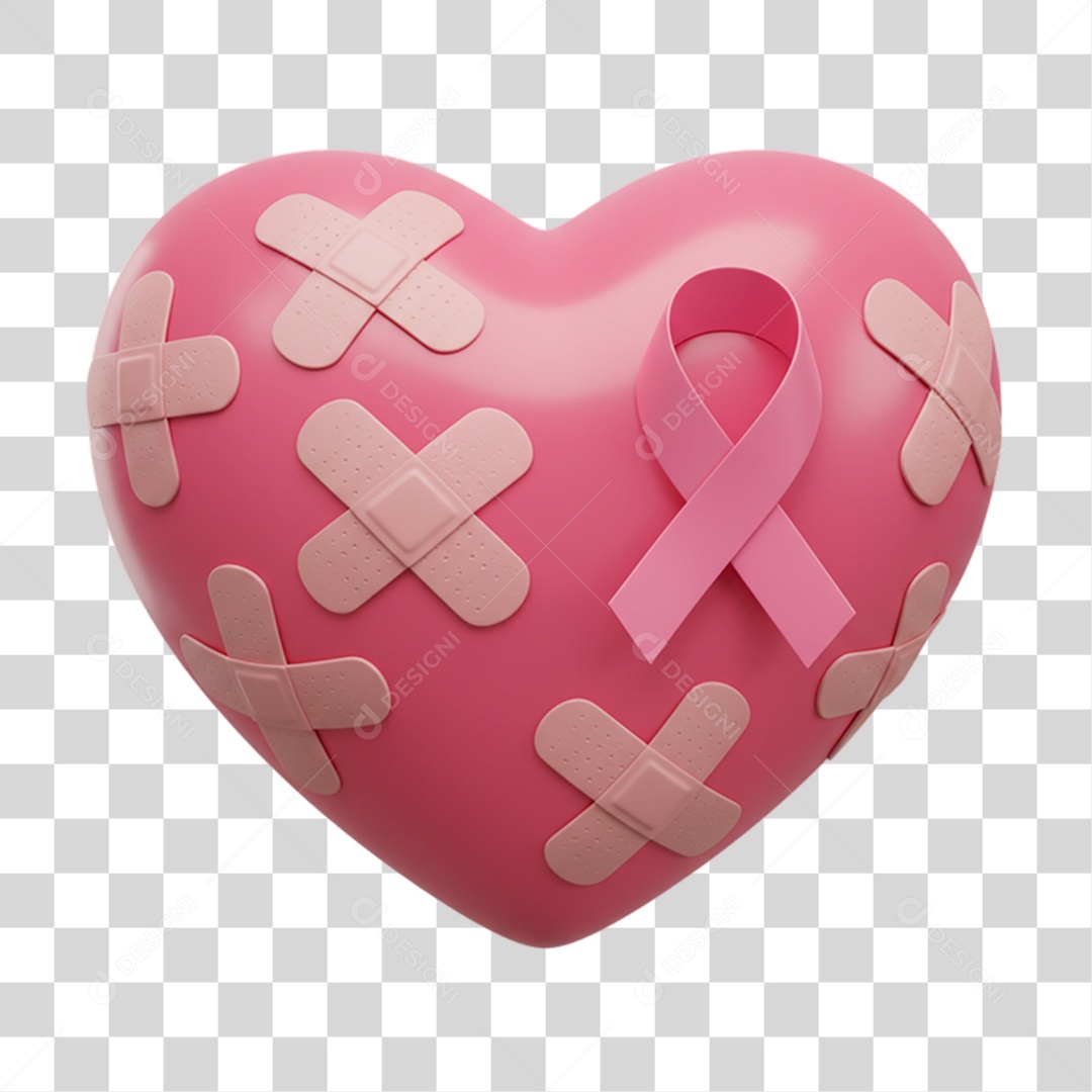 Elemento 3D Outubro Rosa Campanha Luta Contra o Câncer de Mama PNG Transparente