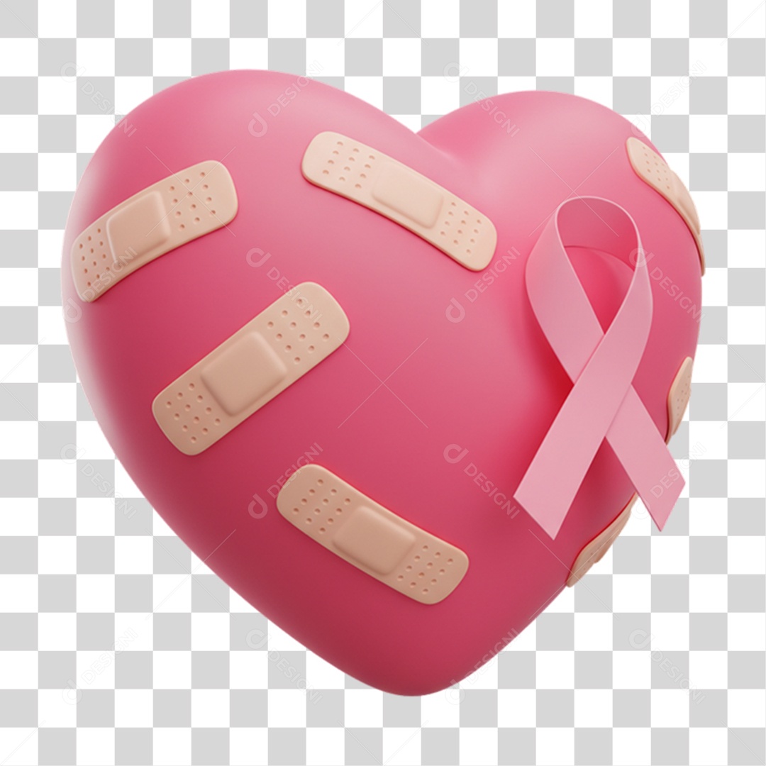 Elemento 3D Outubro Rosa Campanha Luta Contra o Câncer de Mama PNG Transparente