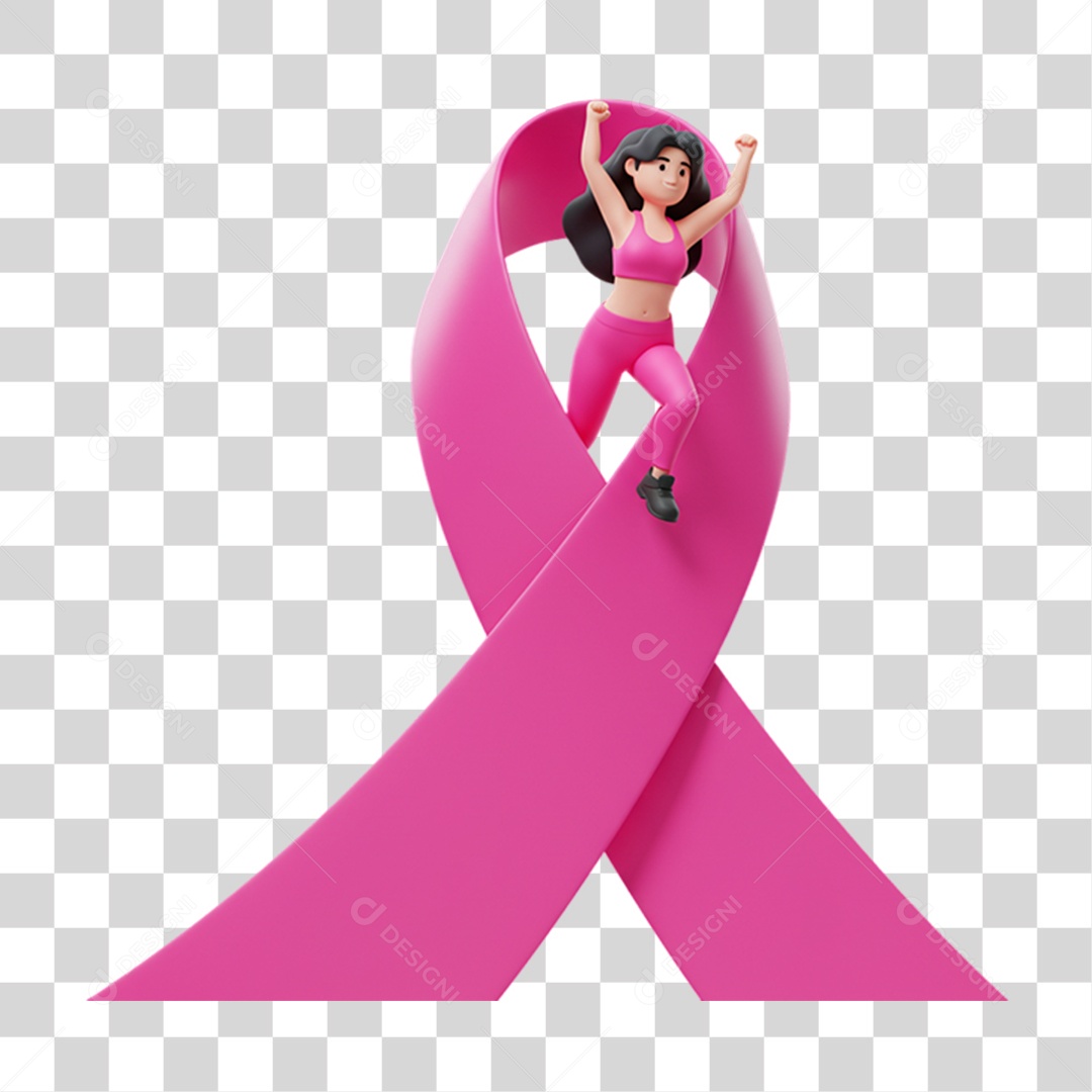 Elemento 3D Outubro Rosa Campanha Luta Contra o Câncer de Mama PNG Transparente