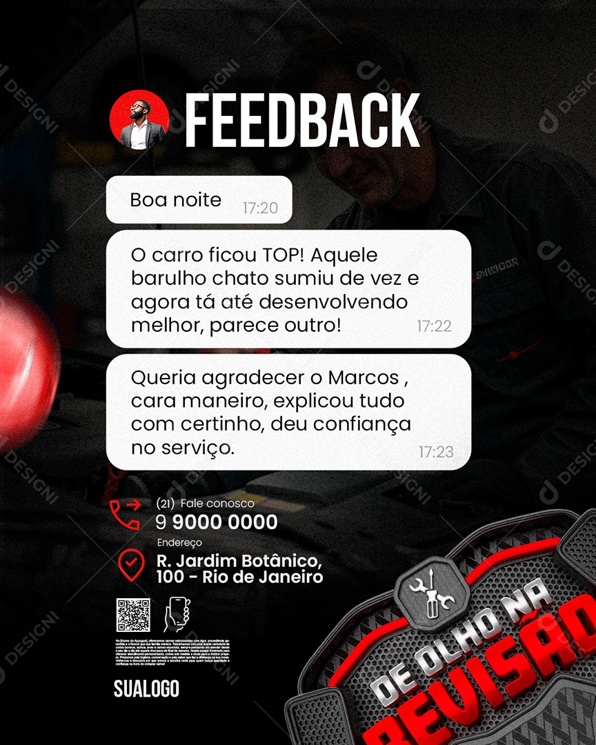 De Olho na Revisão Oficina Mecânica Feedback Social Media PSD Editável