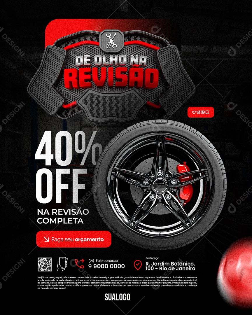 De Olho na Revisão Oficina Mecânica 40% Off na Revisão Completa Social Media PSD Editável