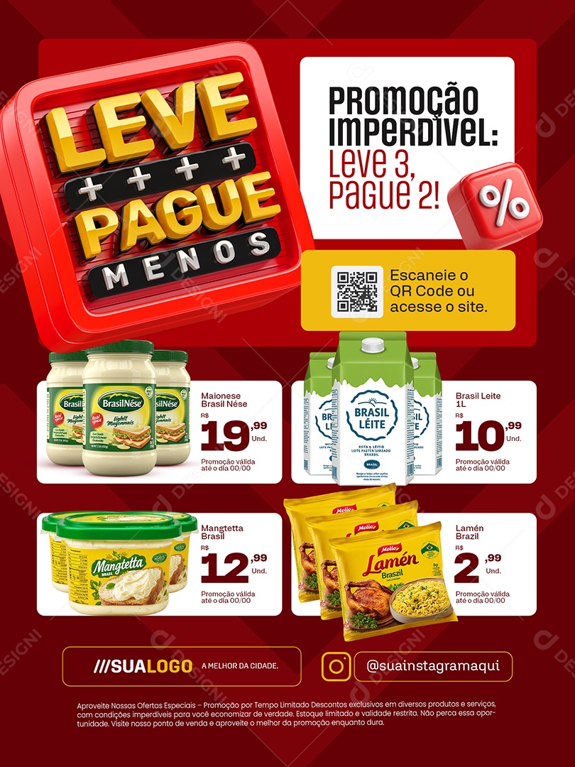 Leve Mais Pague Menos Supermercado Encarte Promoção Imperdível Social Media PSD Editável