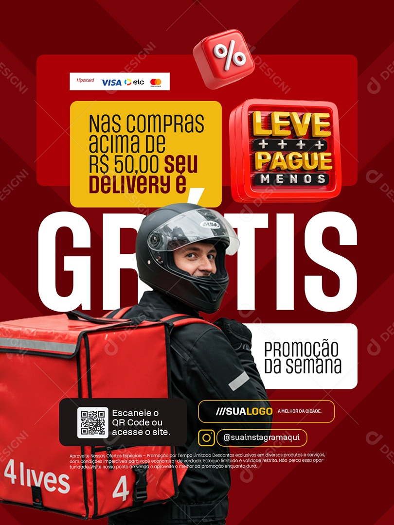 Leve Mais Pague Menos Supermercado Seu Delivery é Grátis Social Media PSD Editável