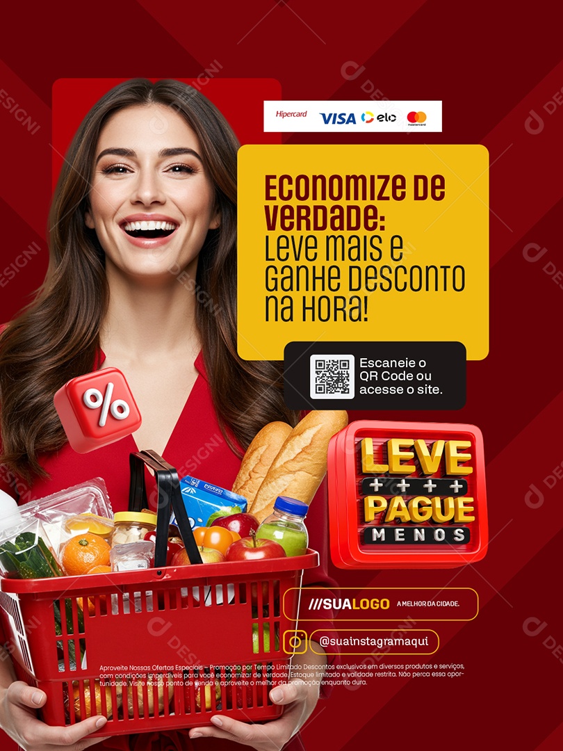 Leve Mais Pague Menos Supermercado Economize de Verdade Social Media PSD Editável