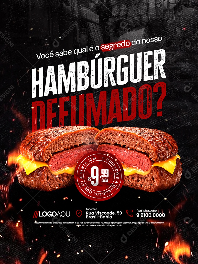 Açougue Você Sabe Qual é o Segredo do Nosso Hambúrguer Defumado Social Media PSD Editável