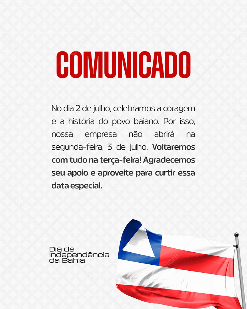 Comunicado Independência da Bahia Social Media PSD Editável