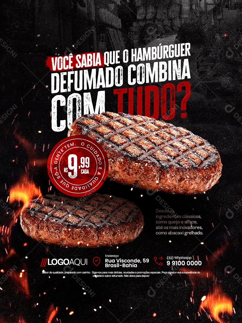 Açougue Você Sabia Que o Hambúrguer Defumado Combina com Tudo Social Media PSD Editável