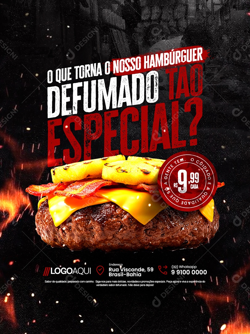 Açougue O Que Torna o Nosso Hambúrguer Defumado Tão Especial Social Media PSD Editável