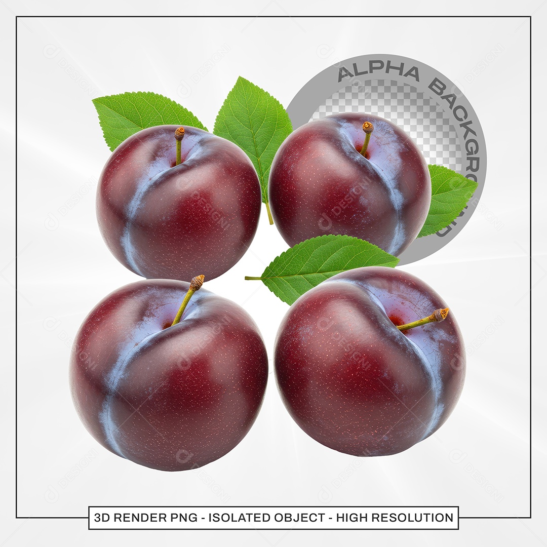 Ameixas Maduras Elemento 3D Para Composição PSD