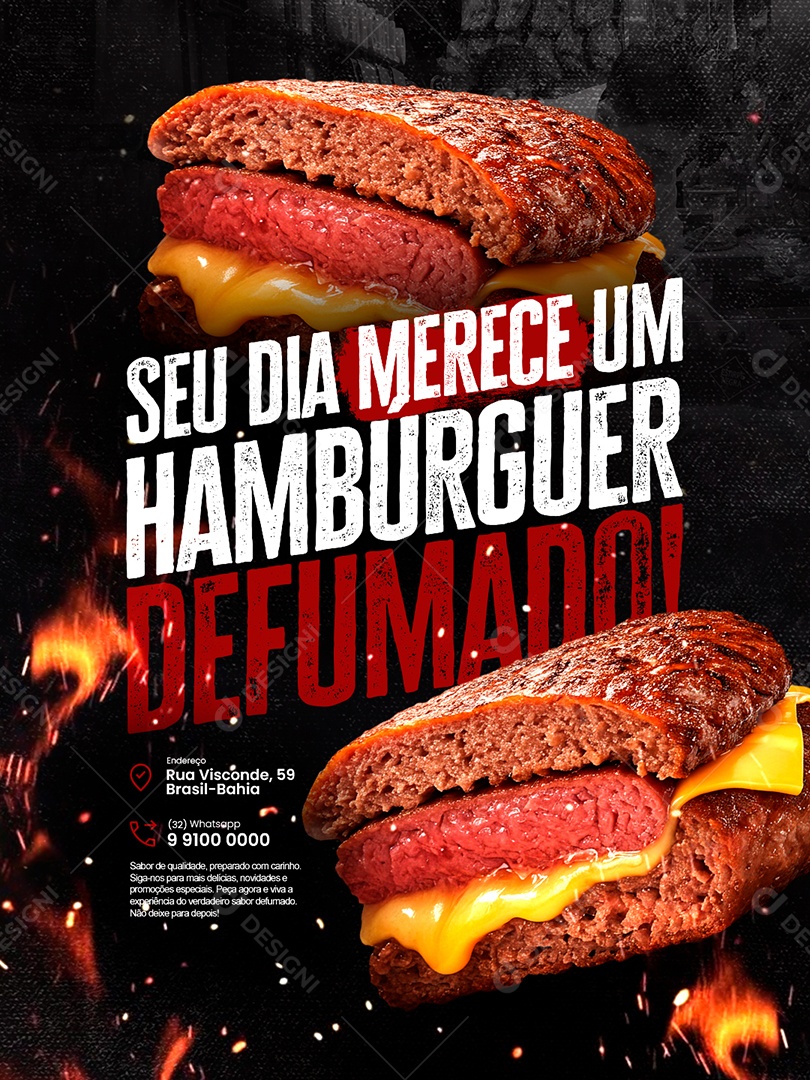 Açougue Seu Dia Merece um Hamburguer Defumado Social Media PSD Editável