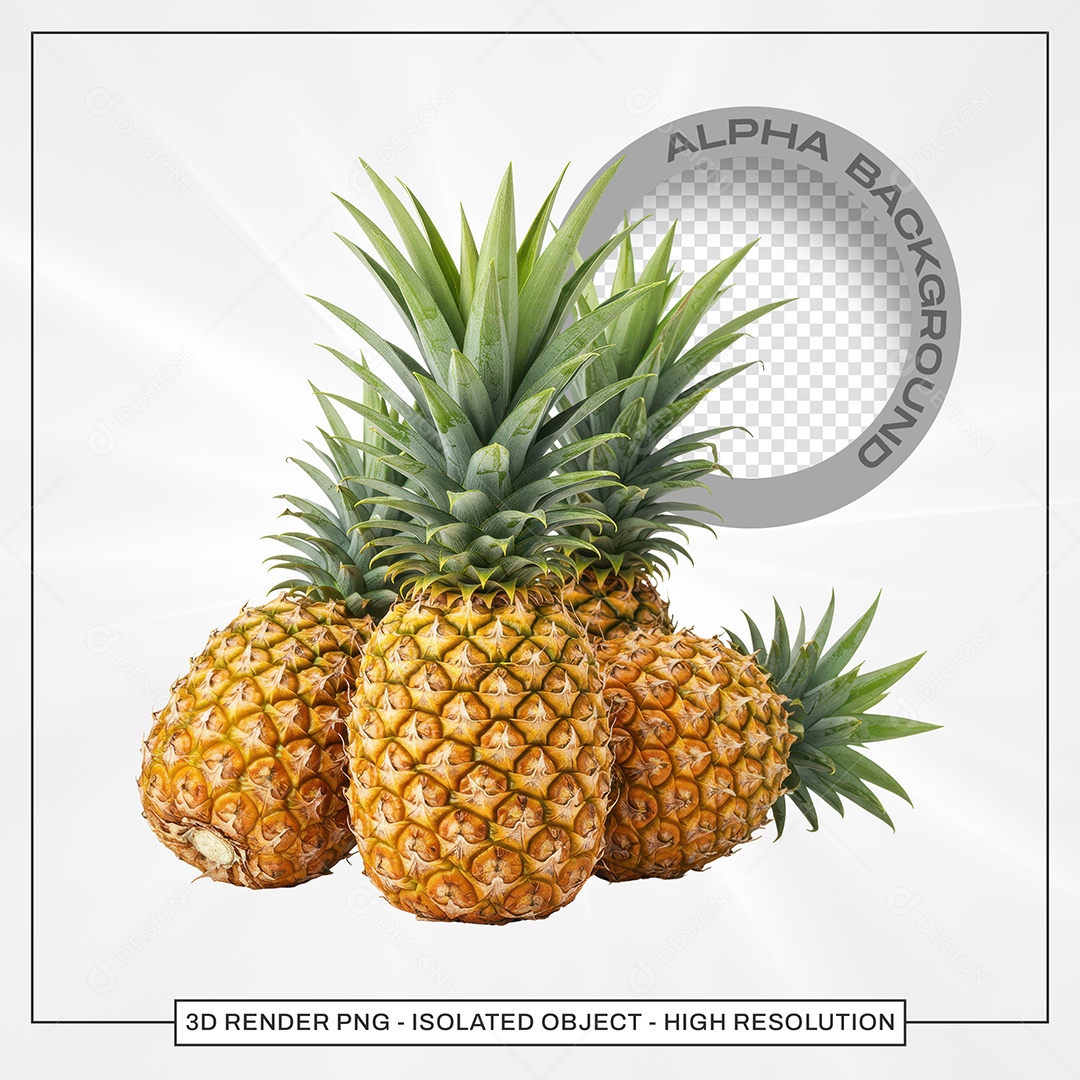Abacaxis Maduros Elemento 3D Para Composição PSD Editável