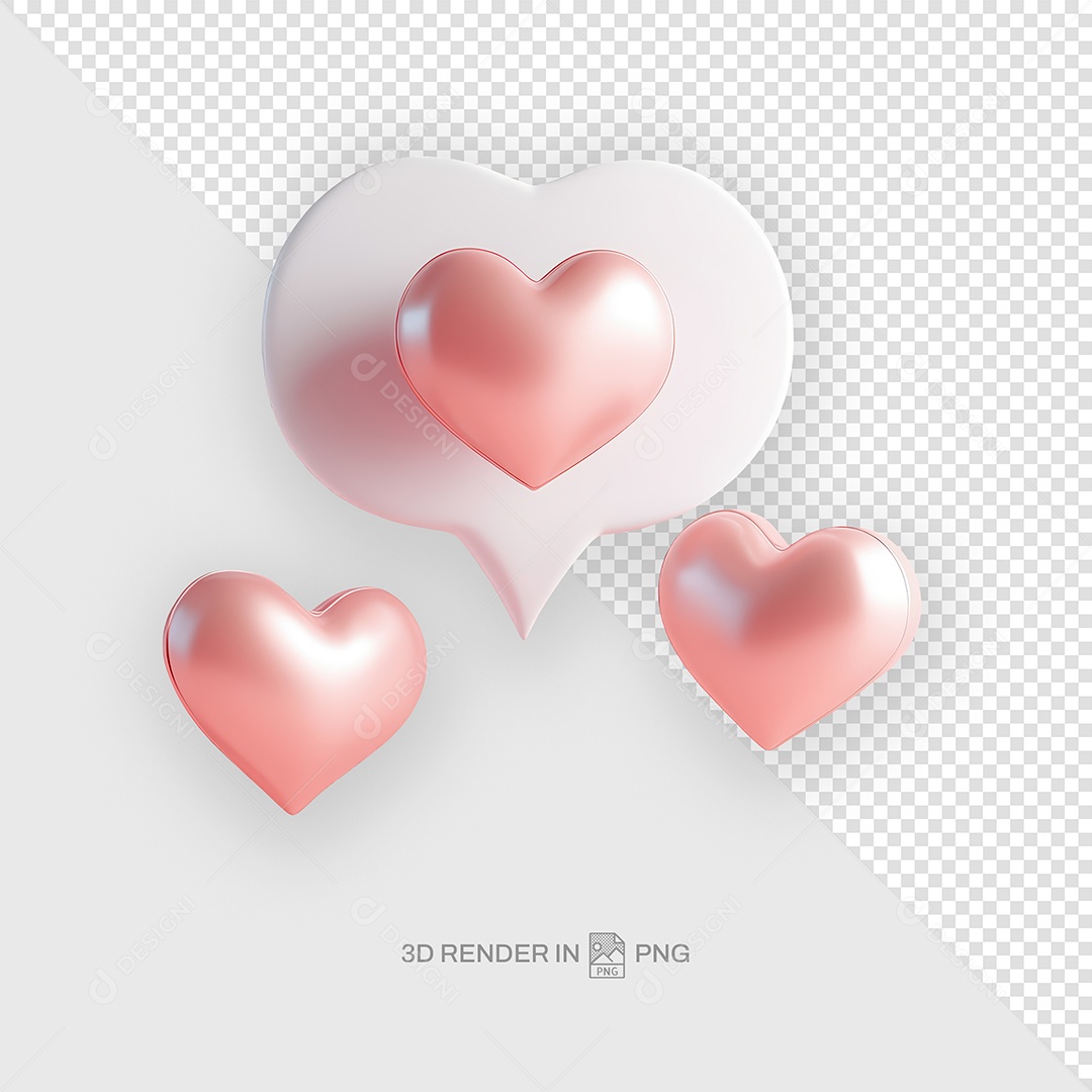 Corações Rosas Elemento 3D Para Composição PSD