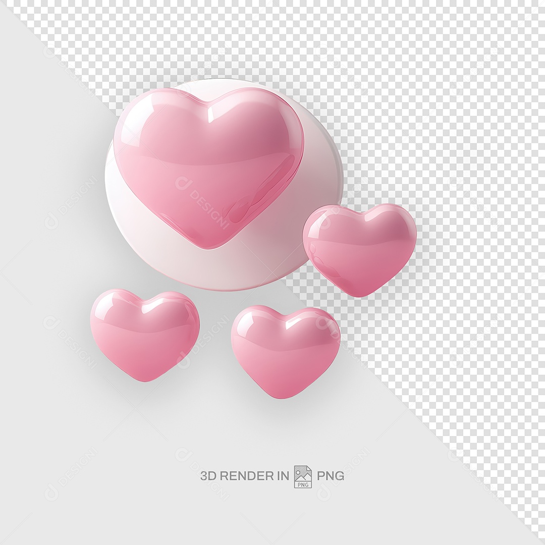 Corações Rosas Elemento 3D Para Composição PSD
