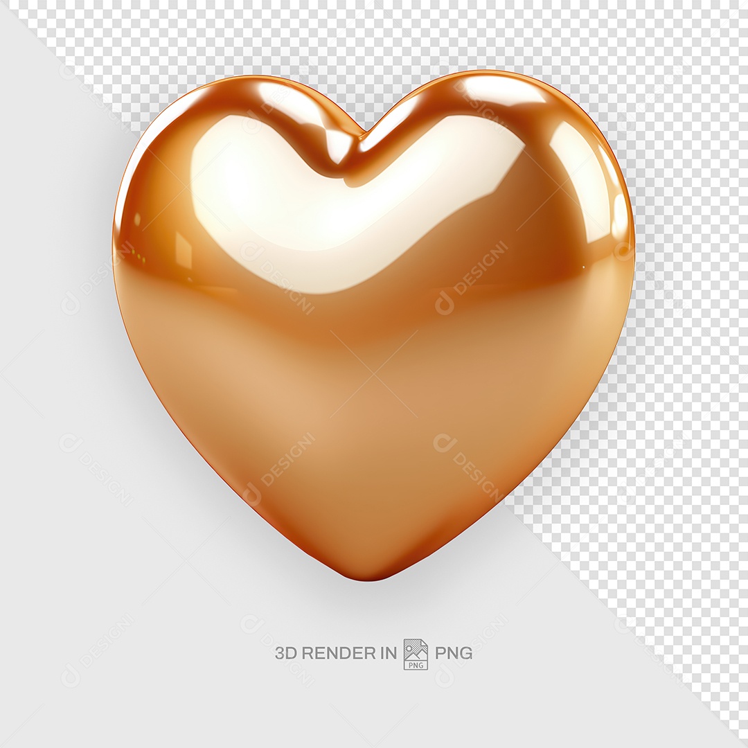 Coração Dourado Elemento 3D Para Composição PSD