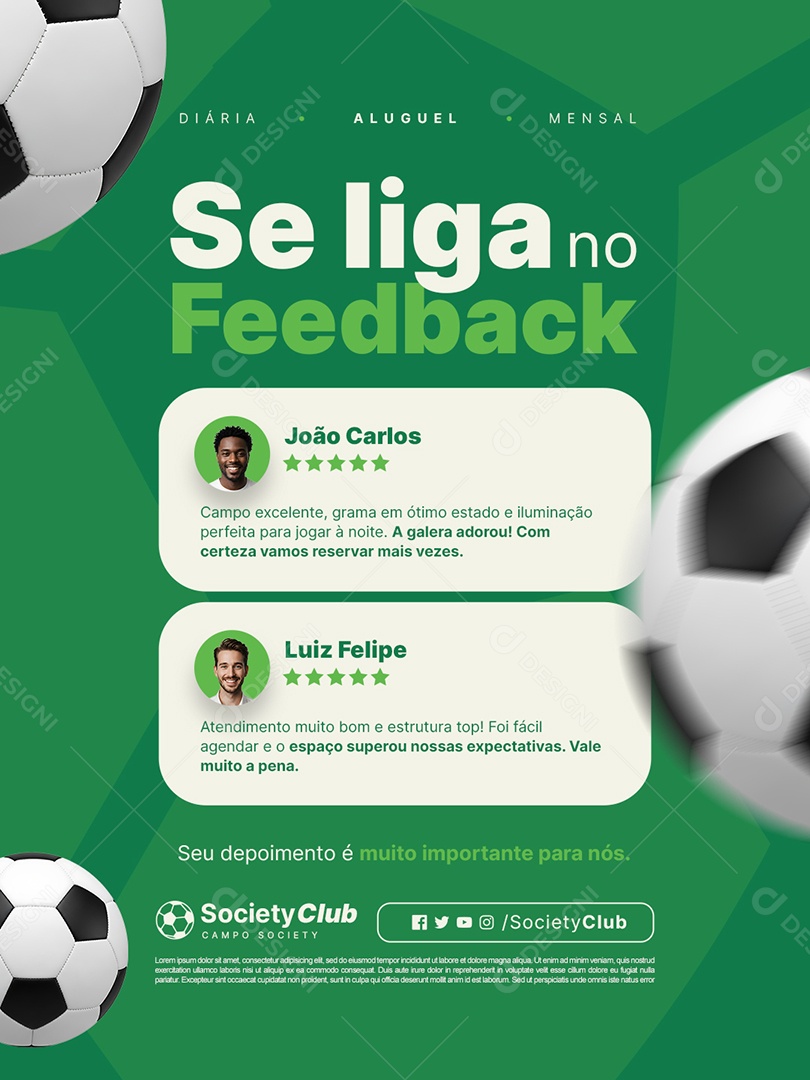 Aluguel de Campo Society Se Liga no Feedback Social Media PSD Editável