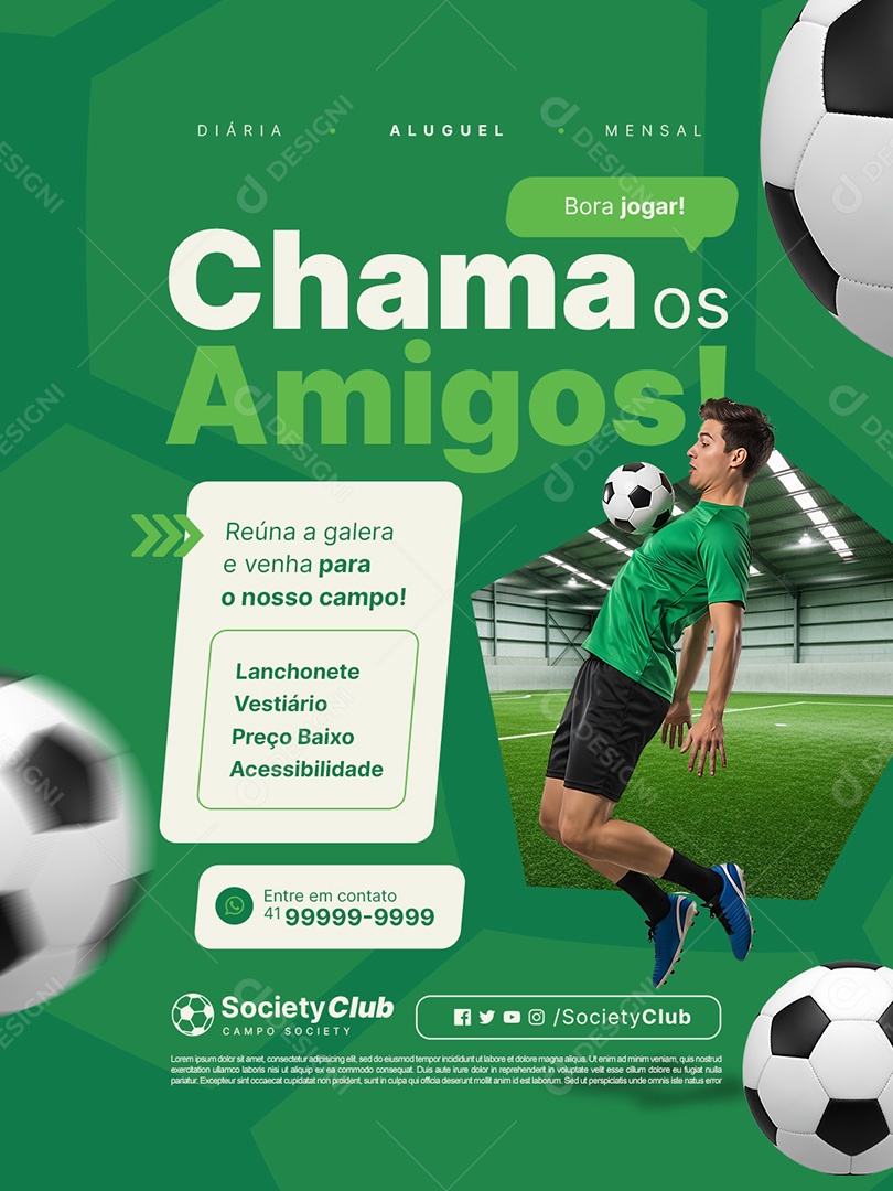 Aluguel de Campo Society Bora Jogar Chama os Amigos Social Media PSD Editável