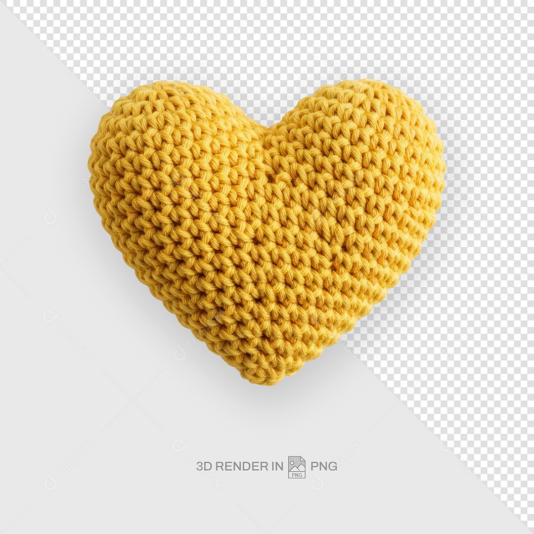 Coração Amarelo Elemento 3D Para Composição PSD