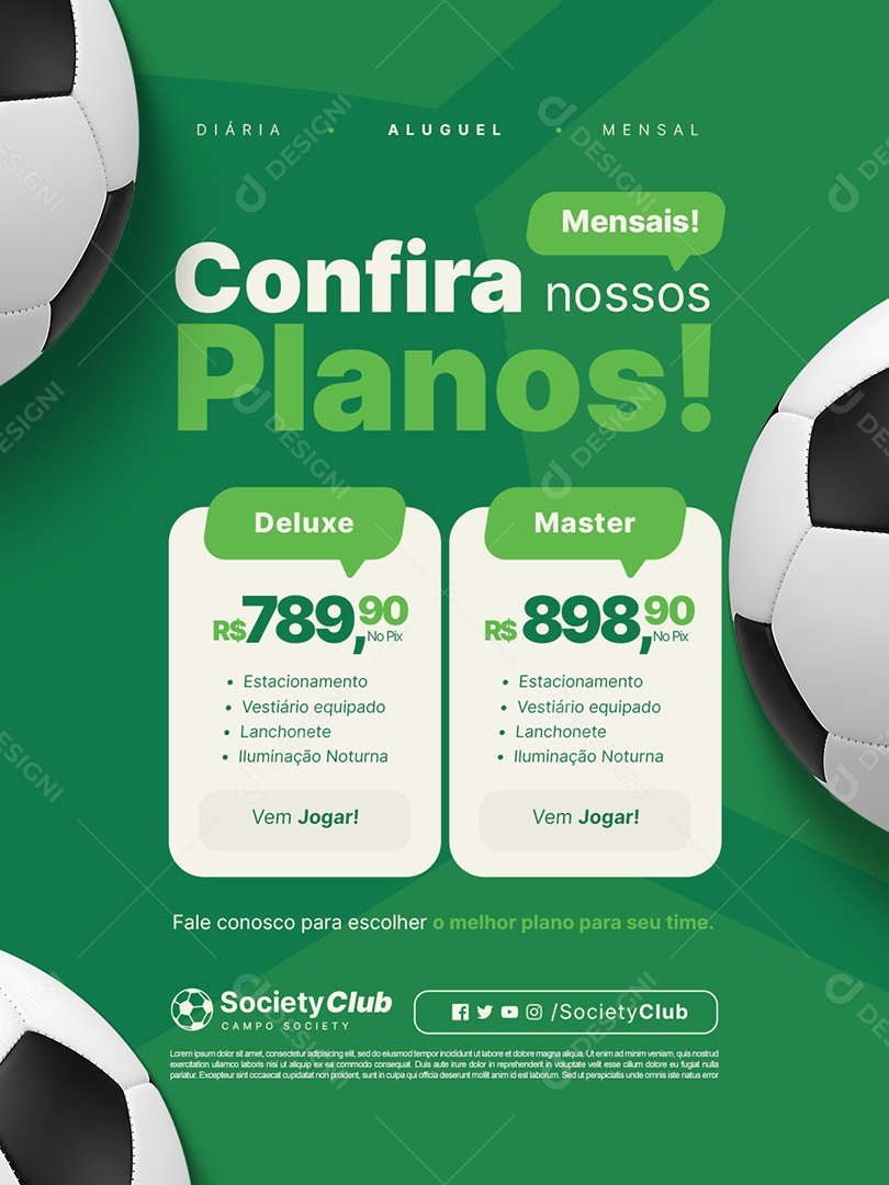 Aluguel de Campo Society Confira Nossos Planos Mensais Social Media PSD Editável