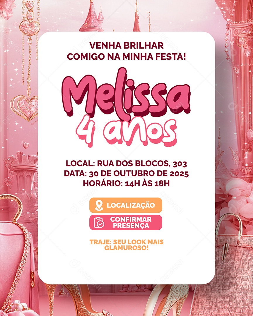 Convite Aniversário Venha Brilhar Comigo Na Festa Social Media PSD Editável