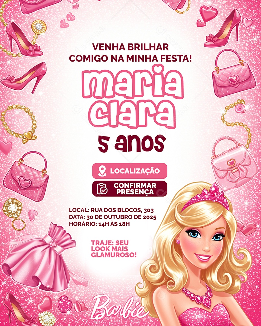 Convite Aniversário Venha Brilhar Comigo Na Minha Festa Social Media PSD Editável