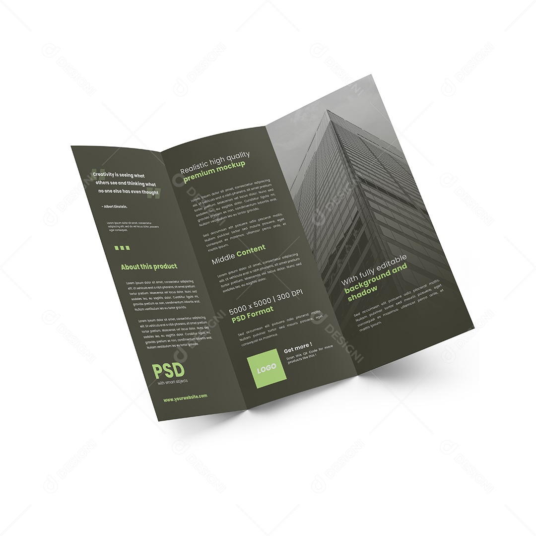 Folhetos de Três Dobras Mockup PSD Editável