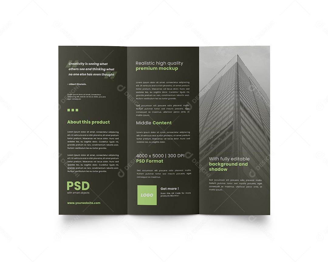 Folhetos de Três Dobras Mockup PSD Editável