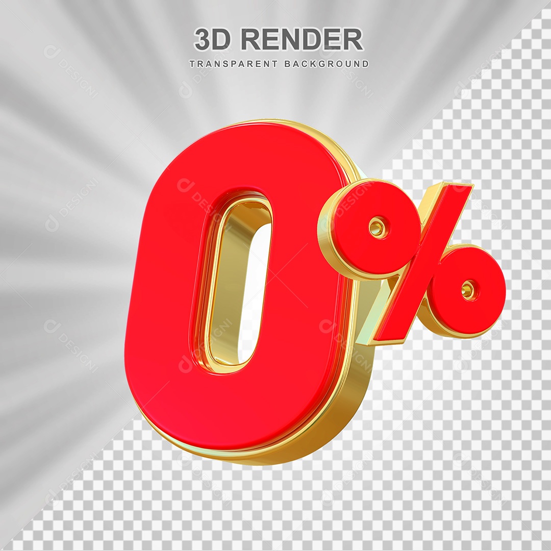 Elemento 3D Número 0% Vermelho e Dourado Para Composição PSD