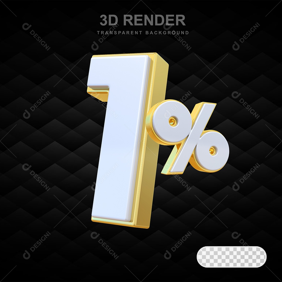 Elemento 3D Número 1% Branco e Dourado Para Composição PSD
