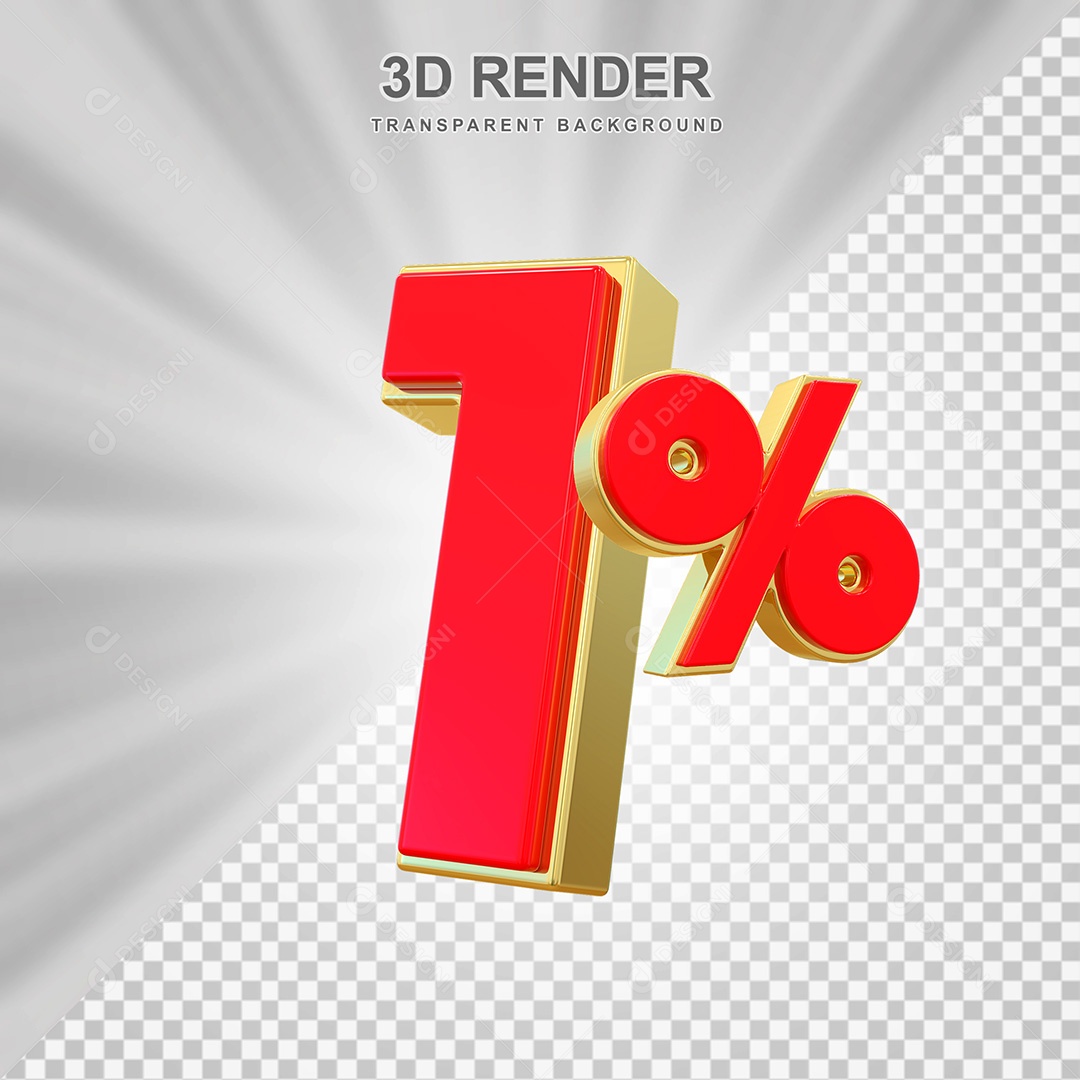 Elemento 3D Número 1% Vermelho e Dourado Para Composição PSD