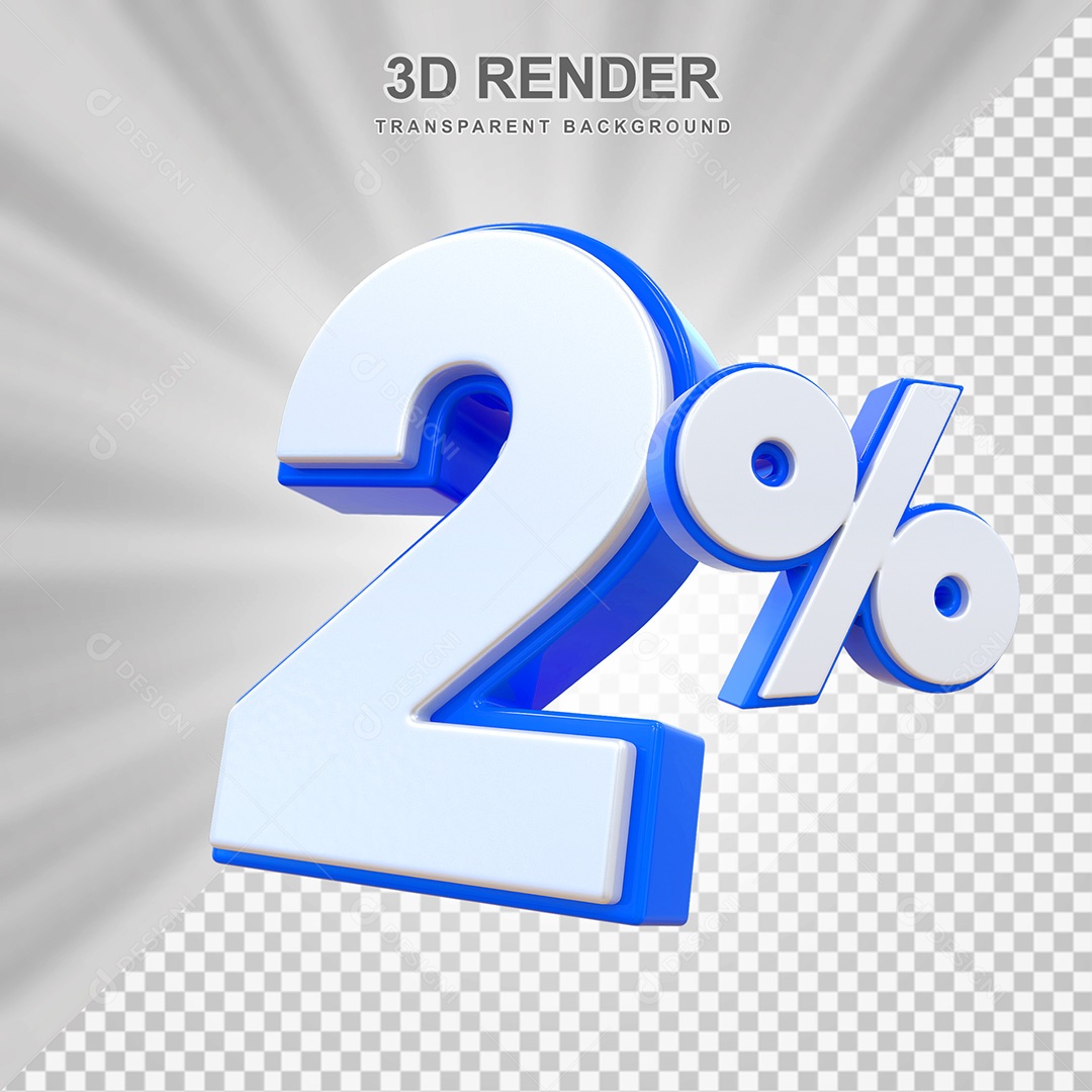 Elemento 3D Número 2% Branco e Azul Para Composição PSD