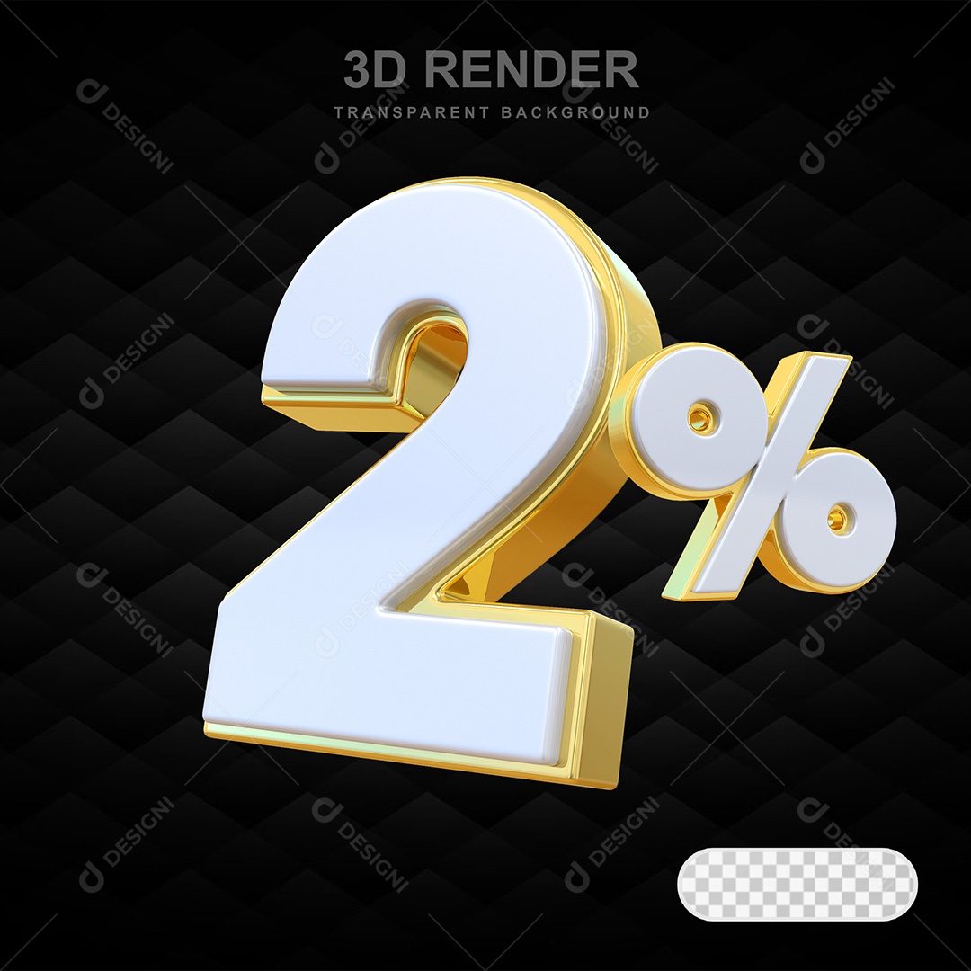 Elemento 3D Número 2% Branco e Dourado Para Composição PSD