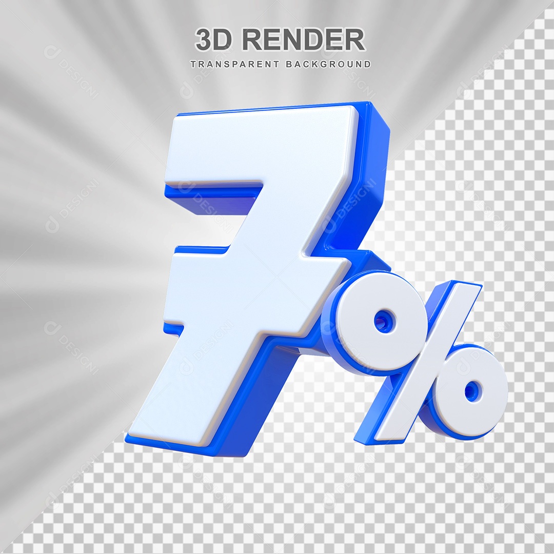 Elemento 3D Número 7% Branco e Azul Para Composição PSD