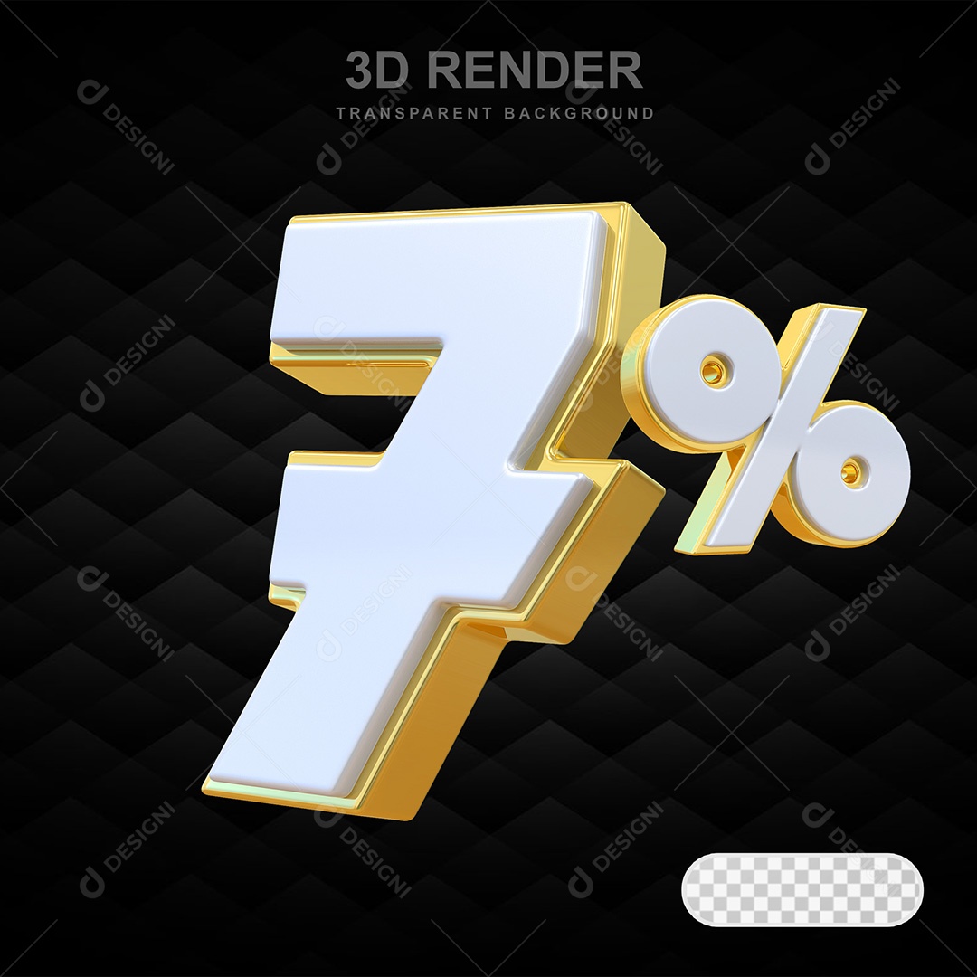 Elemento 3D Número 7% Branco e Dourado Para Composição PSD