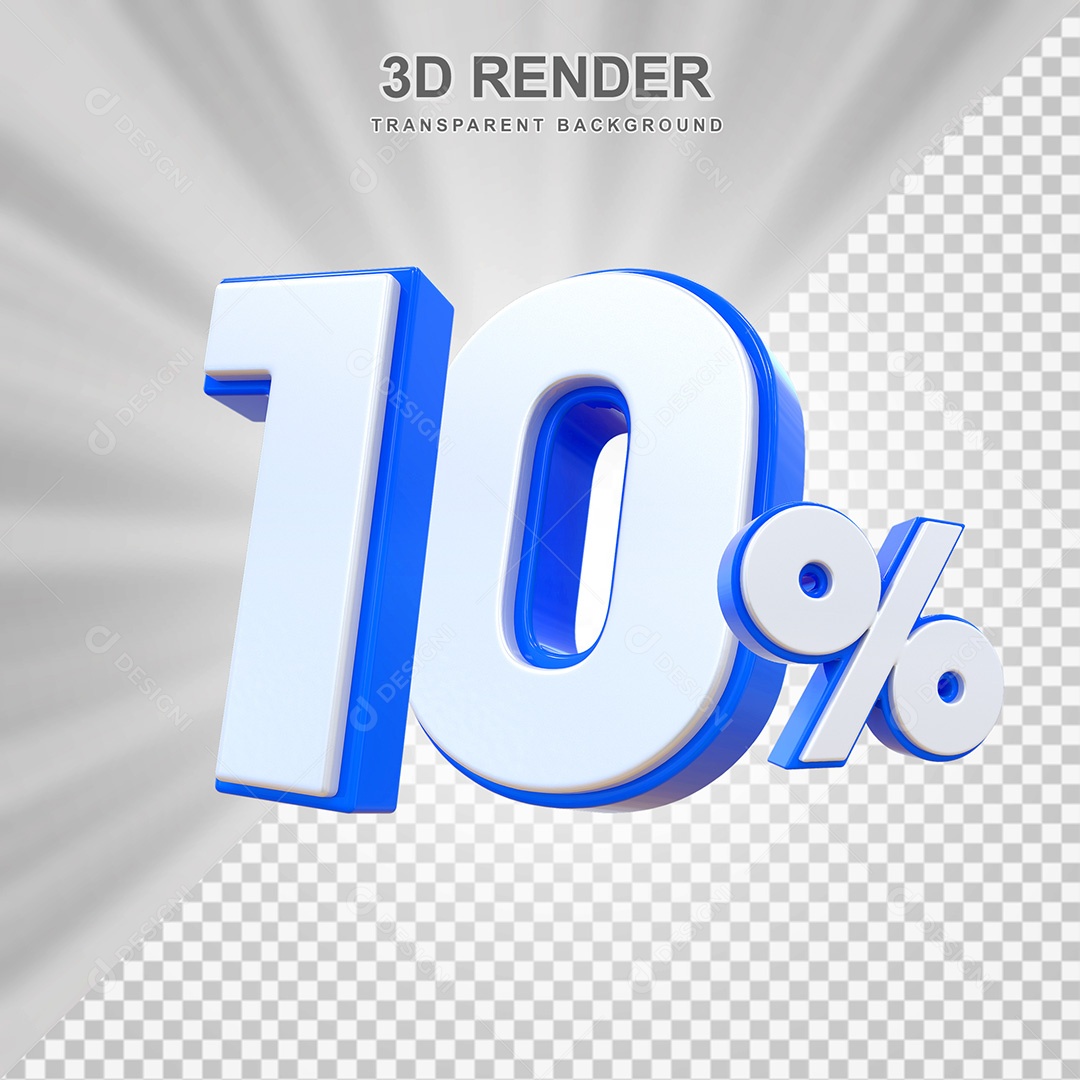 Elemento 3D Número 10% Branco e Azul Para Composição PSD