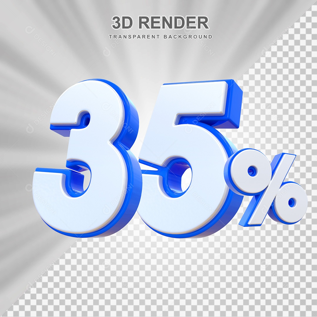 Elemento 3D Número 35% Branco e Azul Para Composição PSD