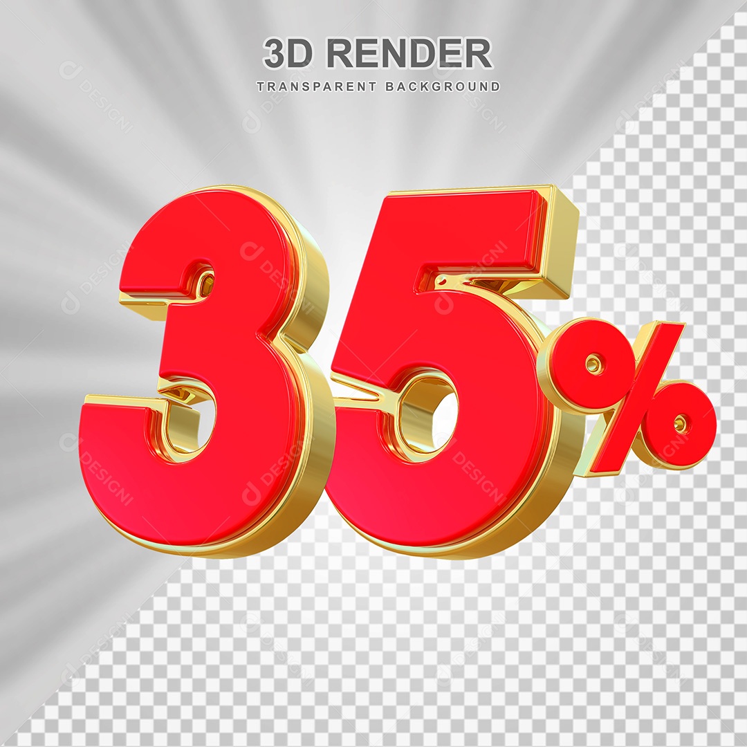 Elemento 3D Número 35% Vermelho e Dourado Para Composição PSD