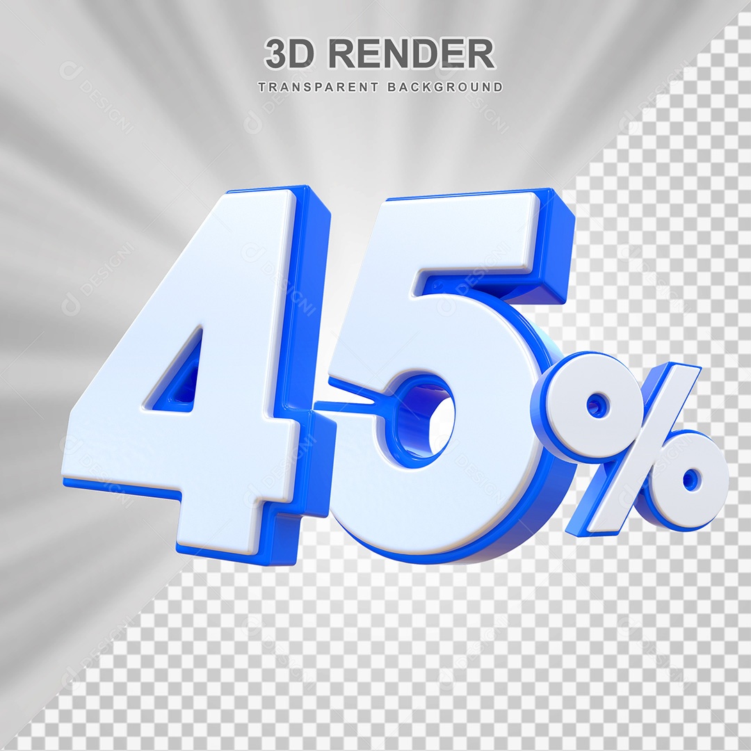Elemento 3D Número 45% Branco e Azul Para Composição PSD