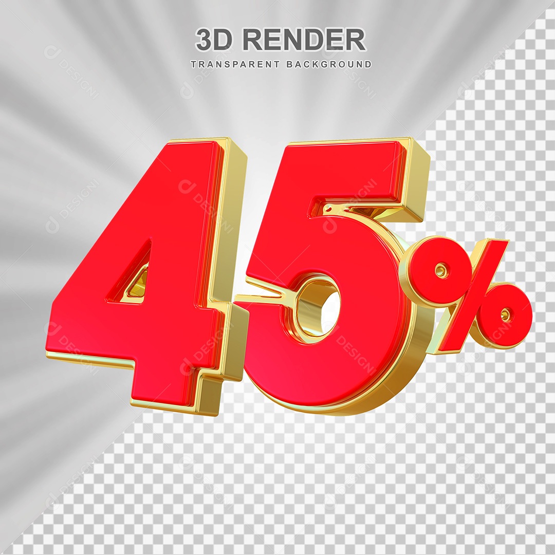 Elemento 3D Número 45% Vermelho e Dourado Para Composição PSD