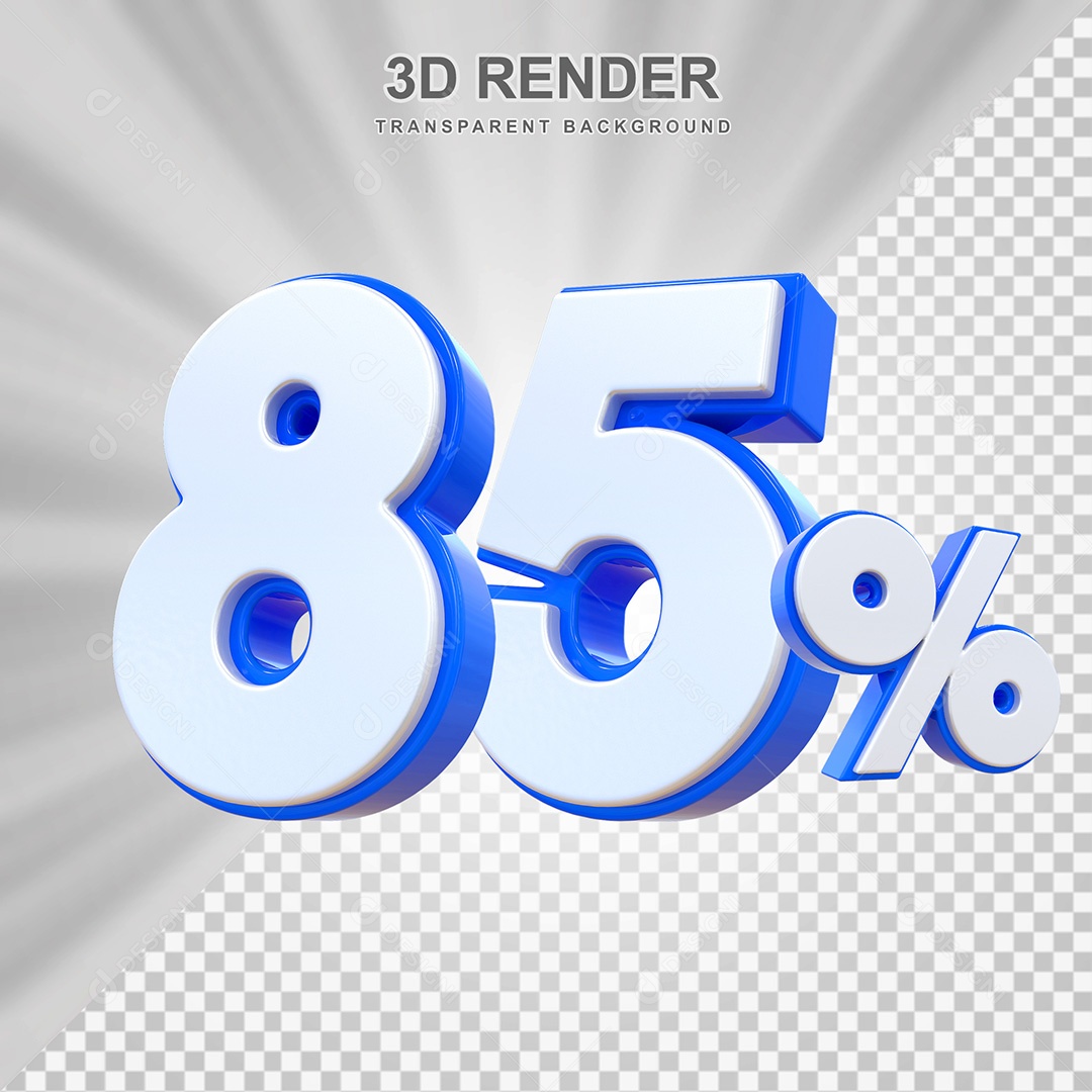 Elemento 3D Número 85% Branco e Azul Para Composição PSD