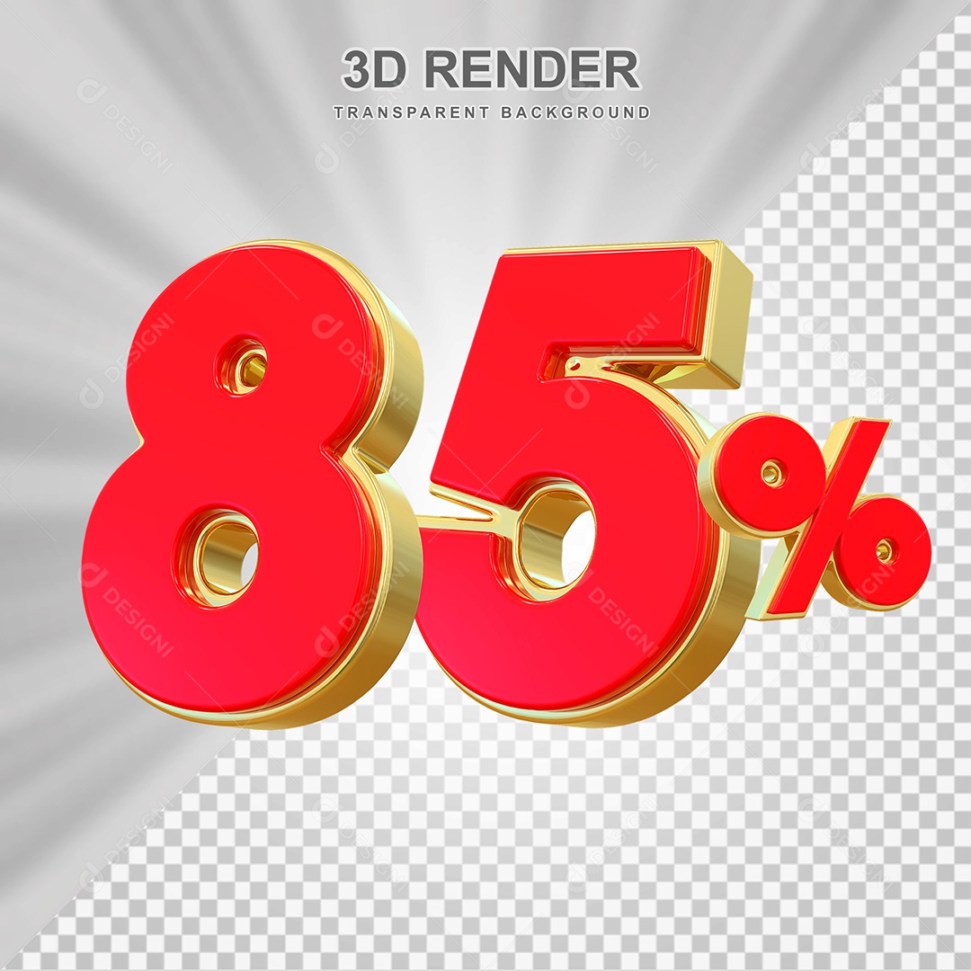 Elemento 3D Número 85% Vermelho e Dourado Para Composição PSD