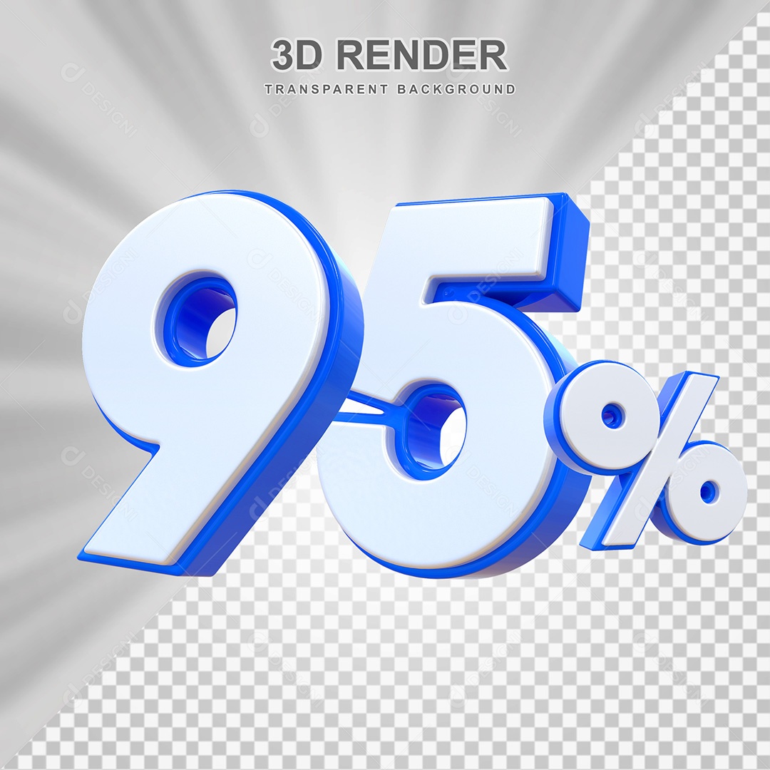 Elemento 3D Número 95% Branco e Azul Para Composição PSD