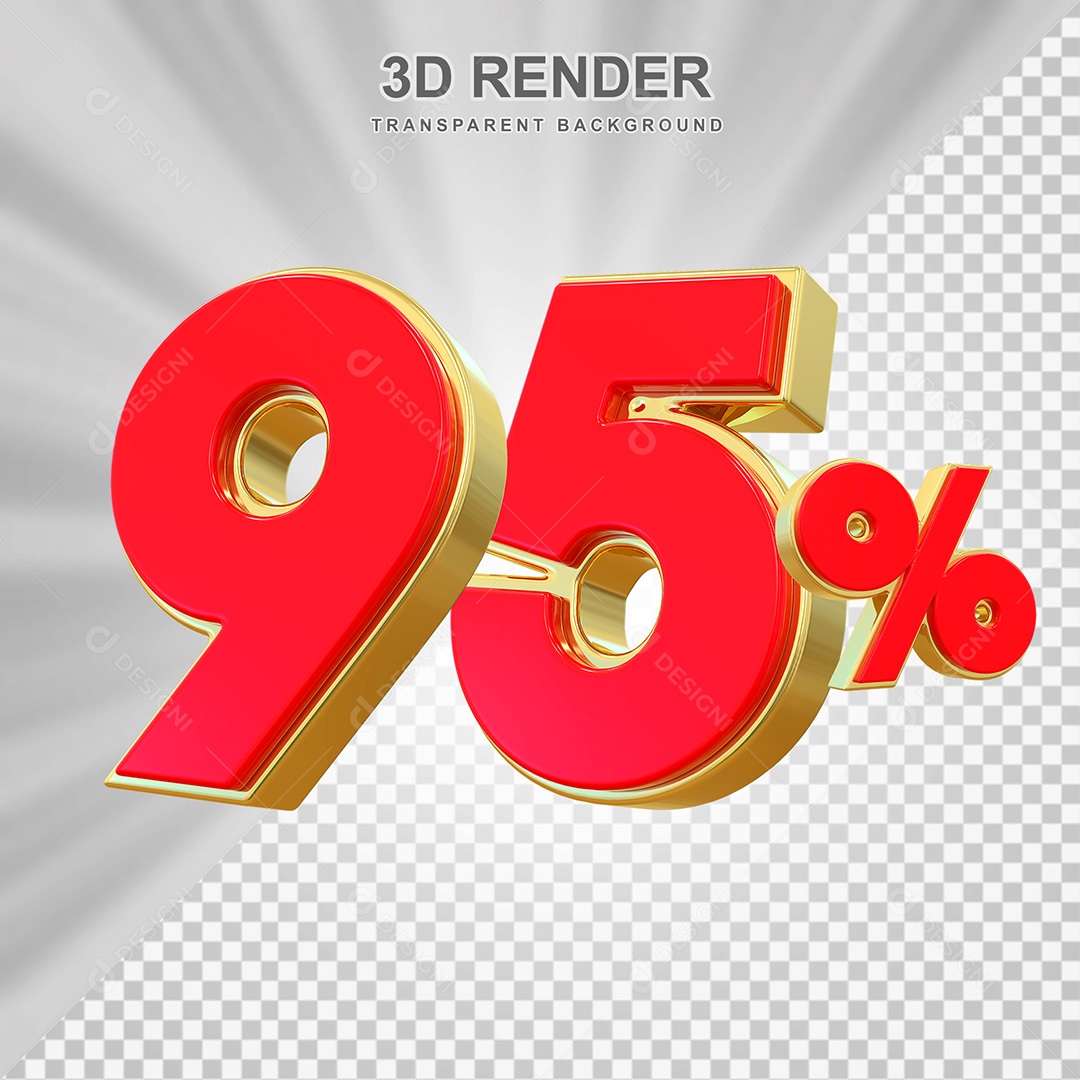 Elemento 3D Número 95% Vermelho e Dourado Para Composição PSD